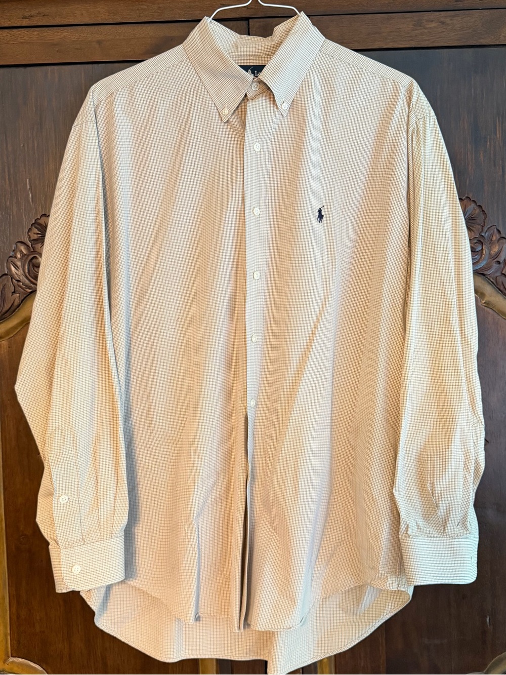 Ralph Lauren Blake Men’s Khaki Stripe Classic Button-Down Shirt Size Large